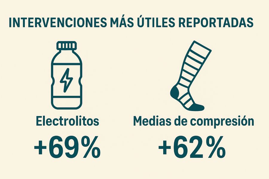 Líquidos con electrolitos y medias de compresión son las dos intervenciones más valoradas por los pacientes en el estudio TREATME (PNAS, 2025). Ambas destacan por su eficacia para aliviar síntomas de intolerancia ortostática (POTS) y mejorar la capacidad funcional en EM/SFC y COVID persistente.